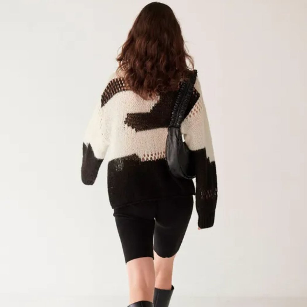 NWT DIAGONAL Korean Loose Color Mix Knit Black One Size - Picture 2 of 5